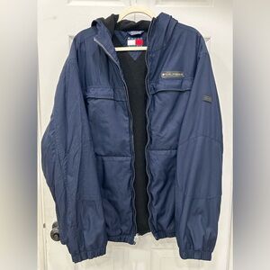 Tommy Hilfiger Navy Blue Fleece Lined Zip Up Hoodie Size L